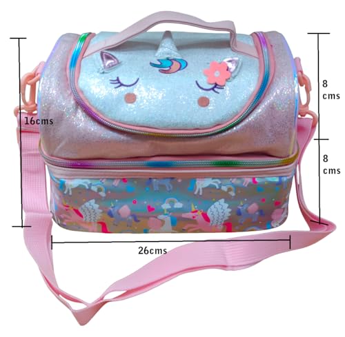 Image of Lunch Bag for Kids, Lunch Bag for Office Men, Women and Kids, Canvas Tiffin Bags for School, Picnic, Work, Carry Bag for Lunch Box and Water Bottle (Unicorn Light Pink)