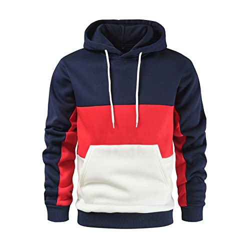 Rusaevon Men's Fleece Pullover Hoodie Sweatshrits Drawstring Hooded Color Block Hoody for Men with Kangaroo Pocket