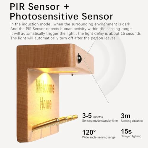 Lámparas de Pared con Gancho para Llaves y Luces con Sensor Corporal 5