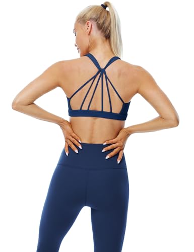 Image of icyzone Women's Padded Strappy Workout Running Sports Bras Medium Impact