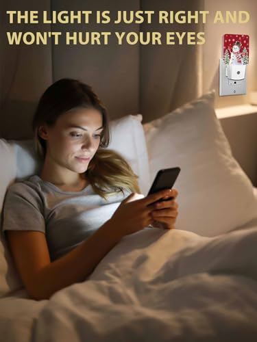 Image of Christmas Snowman Night Light Plug in LED Night Lamp Automatic Sensor Christmas Tree Night Lights, Winter Snowflake Red Night-Lights Plug into Wall for Bedroom Bathroom Kitchen Hallway Xmas Decor