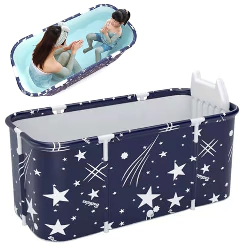 MTSDM Portable Bath Tub, Oval Folding Soaking Bathtub, Home Sauna Bath Bucket, Adult Japanese Hot Ice Freestanding Spa Soaking Bathtubs with Backrest, Drain Pipe for Shower Stall, Bathroom