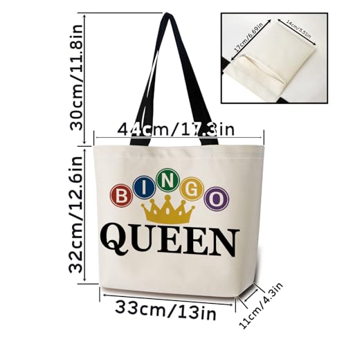 Bingo Queen Tote Bag Cute Aesthetic Shopping Shoulder Handbag with Interior Zipper Pocket Lightweight & Washable Stylish Bingo Queen Present for Women Friends miniatura 4
