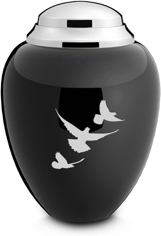 Geturns Tribute Keepsake Personalized Doves Cremation Urns for Human Ashes I Mini Black & Shiny Pewter Funeral Urn for Men and Women I 3.5 lbs