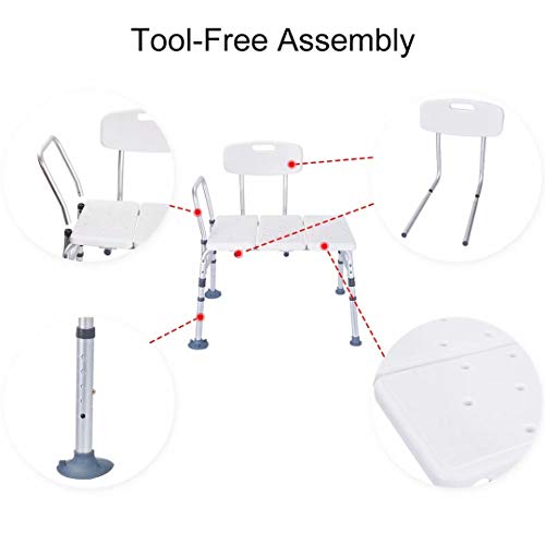 Health Line Massage Products Tool-Free 400 lbs Transfer Bench, Tub Adjustable Shower Bath Chair, w/Reversible Back & Non-Slip Feet, Great for Elderly, Disabled, Seniors & Bariatric with Back Scruber - Thumbnail 2
