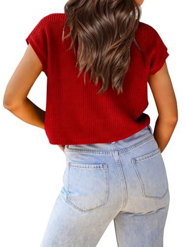 Image of Saodimallsu Womens Cap Sleeve Crop Tops Summer Trendy Going Out Crew Neck Loose Knit Cropped Sweater Vest Tank Top