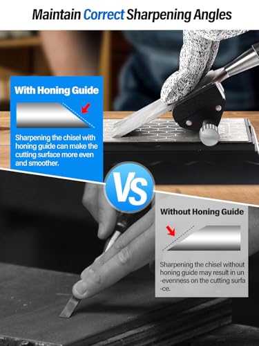 Diamond Sharpening Stones with Honing Guide, Kalolary Knife Sharpener Stone with Non-Slip Base for Chisels Planes Sharpening Stone Set Fine/Coarse Diamond Sharpening Plate with Angle Guide (400/1000)