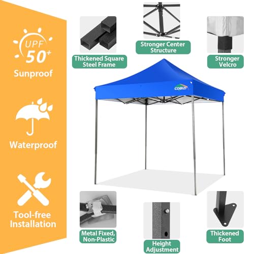 Image of COBIZI 6x6 Pop Up Canopy Tent No Sidewalls,Heavy Duty Canopy,Blue White