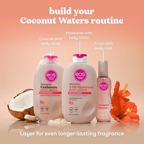eos Loción corporal Shea Better - Agua de coco, cuidado hidratado de la piel durante 24 horas, ligera y no grasa, hecha con manteca de karité natural, vegana, 473 ml