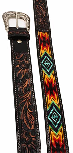 CHALLENGER 35-36 Western 1 1/2" Wide Rodeo Floral Tooled Buckstitch Brown Leather Belt 26FK083