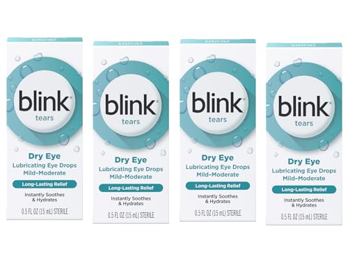 Blink Tears Lubricating Eye Drops, Eye Care for Mild to Moderate Dry Eyes, Hyaluronate for Boosting Hydration, Moisturizing & Soothing Eye Drops for Dry Eyes, 0.5 fl oz (Pack of 4)