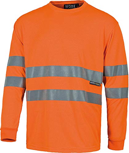 Work Team Camiseta Cuello Caja, Manga Larga, Alta Visibilidad, Cintas Reflectantes Hombre Naranja A.V. 3XL