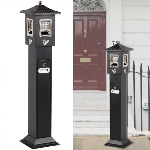 Image of 120cm Standing Waste Containers Trash Cans, Rubbish Bin Indoor Outdoor Stainless Steel Vertical Freestand Trash Bin with Key,Pub Hotel Restaurant Garden Standing Bin (A)