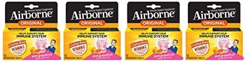 Airborne 1000mg Vitamin C with Zinc Effervescent Tablets, Immune Support Supplement with Powerful Antioxidants Vitamins A C & E - (10ct) (Pink Grapefruit (Pack of 4)