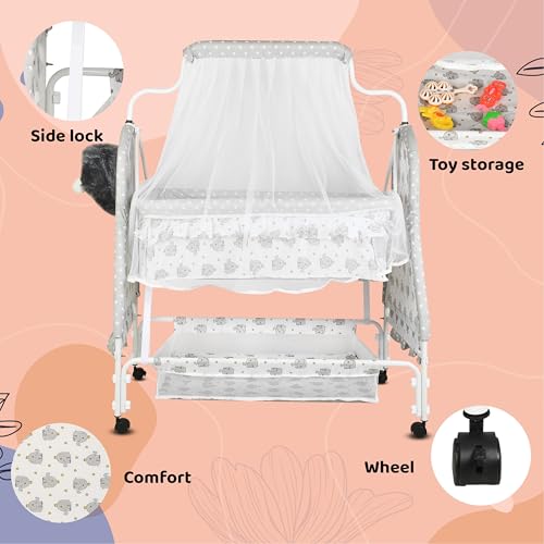 Image of Baby Cradle Swing with Polka Dot Pattern,Portable Foldable Design, Indoor Nursery Furniture (Grey 2)
