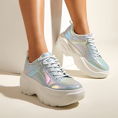 Image of LUCKY STEP Women Chunky Platform Dad Colorblock Casual Lace-Up Walking Sneakers