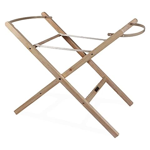 Clair de Lune | Folding Moses Basket Stand | Fits Wicker & Palm Moses Basket's | Baby Moses Basket Stand |Sturdy Pine Wood With Adjustable Straps & Easy Assembly | (Natural) Cover
