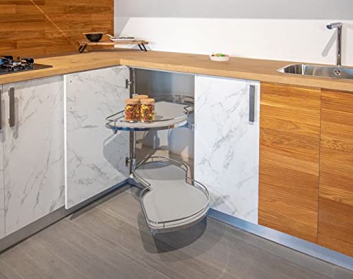 Organizador DE RINCÓN de Cocina para Armario de 900mm – 2 bandejas – Cierre Suave – RINCONERO con Apertura para Muebles de Derecha y Muebles de Izquierda – Color Gris (Izquierda)