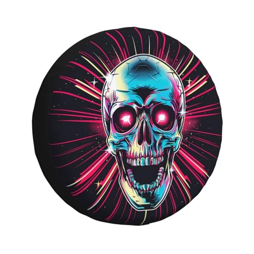 Image of Skull Spare Tire Cover, Universal Wheel Tire Cover Funny Skull Skeleton Tire Protectors for Trailer RV SUV Truck Camper 17 Inch