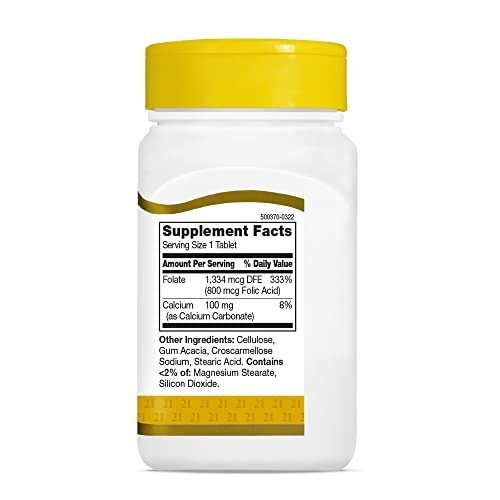 21St Century 800 Mcg Folic Acid Tablets, Assorted, 180 Count #TOP4