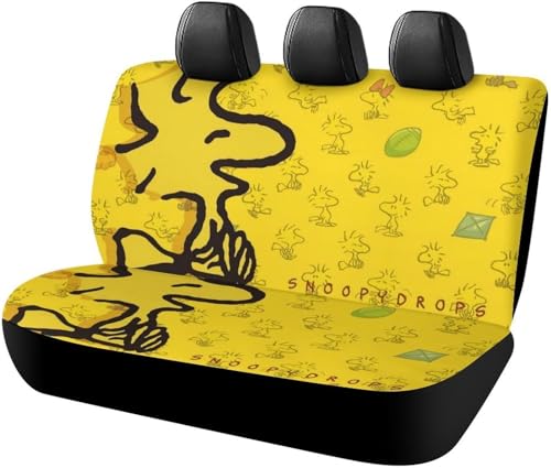 ウッドストック スヌーピー アニメ カーシートカバー 車シートカバー 後部座席用 シート保護 おしゃれ カー用品 軽/普通車 汎用 後席クッションカバー キャラクター 四季通用