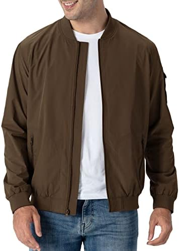 Rdruko Men's Lightweight Bomber Jacket Flight Golf Casual Active Fashion Coat Shell(Brown, US L)