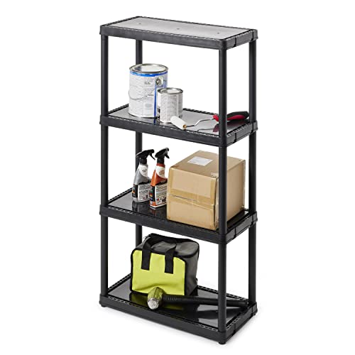 Gracious Living 4 Shelf Fixed Height Solid Light Duty Storage Unit 24 X 12 X 48" Organizer System For Home, Garage, Basement, And Laundry, Black #TOP4