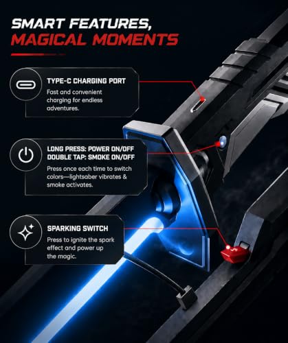 Image of Tinsley Cyberpunk LED Spark Katana Sword with Sound & Fog, Type-C Rechargeable, 7-Color Light Up Glowing Neon Blade, Hit Sensor Katana Toy for Kids & Adults, Cosplay