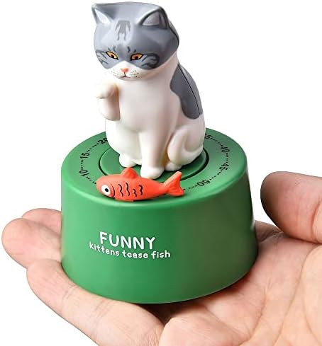 Funny Cat Mechanical Timer 60 Minutes Kitchen Gadget Cooking Clock Loud Alarm Counters Manual Timer for Study (Green) 6.5cm x 9.4cm GRB685 GRB685