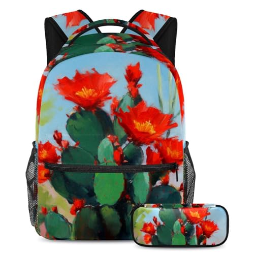 Sac à dos fleurs de cactus rouges multicolore au design floral unique