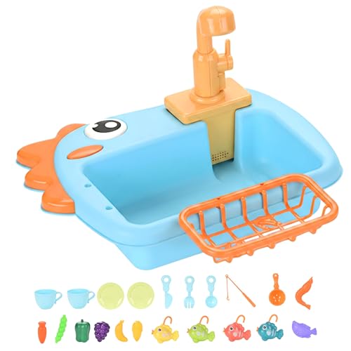Ensembles de cuisine jouets bleu avec évier de jeu et robinet rotatif