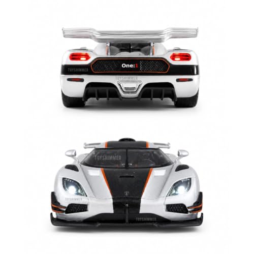 Image of 1:24 Scale Koenigsegg One:1 Diecast Model Car with LED Lights & Engine Sound | Premium Metal Body | Openable Doors via Roof Button | Realistic Collectible Toy for Kids & Adults- Silver