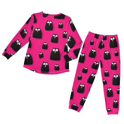 Black Cartoon Hamster Pattern Soft Pajama Set for All Seasons,Breathable Pjs Long Sleeve Sleepwear,Comfy Loungewear 2 Piece Underwear Set 5T2