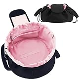 Lay Flat Drawstring Makeup Bag,Travel Cosmetic Organizer for Women,Large Capacity Toiletry Bag,Portable Open-Flat Design for Skincare and Makeup Brushes (Pink)