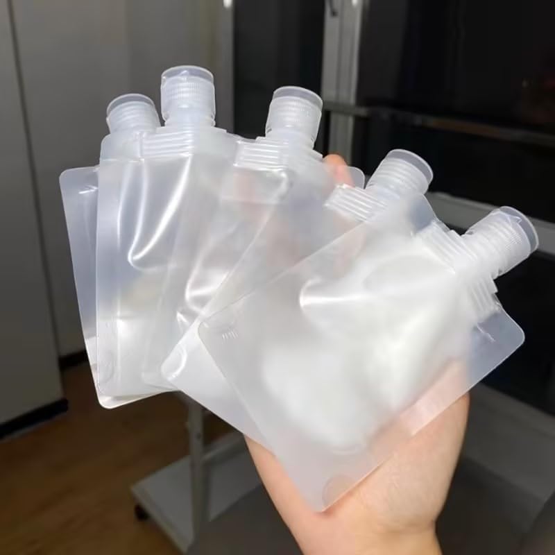 10 Pack Travel Size Squeeze Pouches, 30ml Clear Refillable Bottles, Portable Toiletry Containers, Refillable Leakproof Cosmetic Container Kits, Lotion Shampoo Shower Gel Squeezable Bags