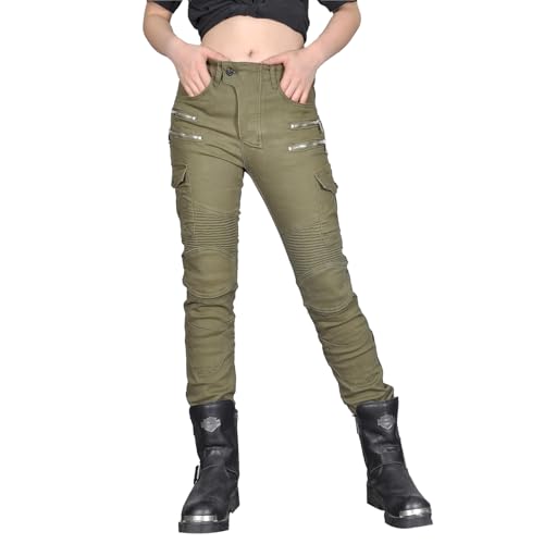Motorradhose Damen mit herausnehmbaren Pads, Stretch Motorrad Jeans Damen für Sommer/Winter