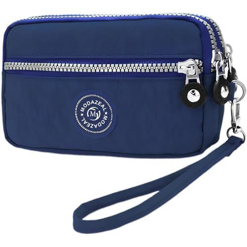 ModaZeal Cartera de nailon impermeable para mujer, bolso de mano para teléfono celular, bolso pequeño con correa de muñeca desmontable para mujeres y niñas, viajes, compras, #008 Azul zafiro