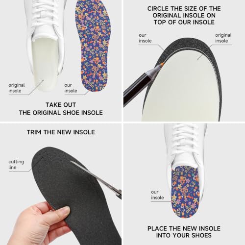 Image of 6 Pair Women No Show Socks Anti-Odor Sockless Shoe Insert Size 9-13 | Thin Shoe Insoles,Breathable,Comfort Barefoot Shoe Liner,Machine Washable,Moisture Control,Cute,Everyday Insole,Floral Print