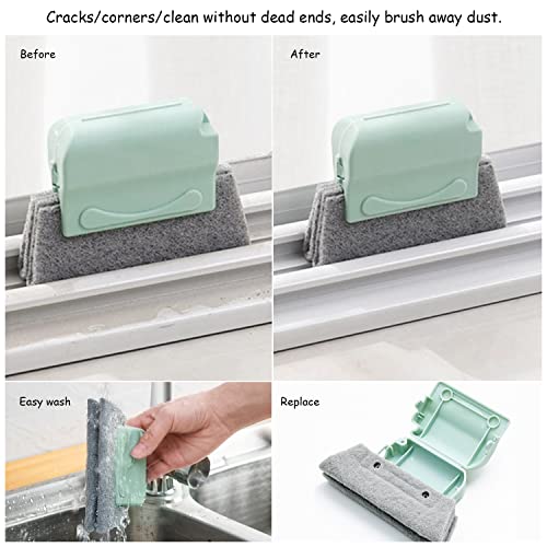 Set mit 3 Reinigungsbürsten für Fensterschlitze (Meterware, Grau, Grün) und 6 Ersatzpads, 2 kleine schwarze Bürsten, Handreinigungsbürste für Türschiene, schnelles Reinigen.
