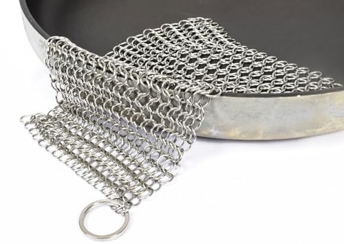 Quick Parts Delivery 316 Stainless Steel Cast Iron Scrubber - 8 x 8 Inches Cleaner Chainmail Dish Scouring Pad for Dishwasher Cleaning - Chainmail Scrubber for cast Iron Pans - Dutch Ovens Grills