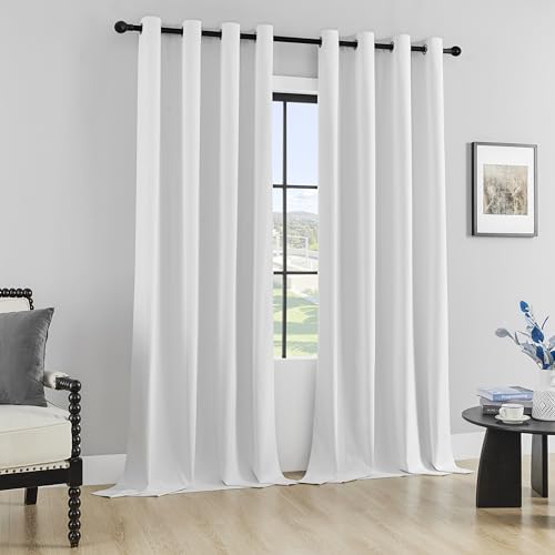 Image of Joydeco Solid White Blackout Curtains 120 Inches Long, Extra Long Black Out Curtains 108 Inch Long for Living Room Bedroom, Total Room Darkening Drapes for Windows with Grommets
