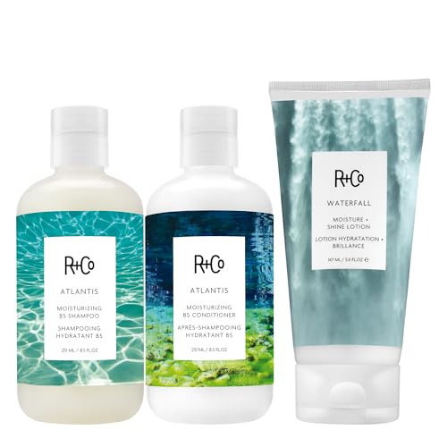R+Co ATLANTIS Shampoo, Conditioner & WATERFALL Moisture + Shine Lotion Bundle – Hydration, Smoothness & Lightweight Shine for All Hair Types – Vegan & Cruelty-Free Hair Care Set