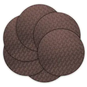 ElastPro Round Placemat Set of 6 Heat-Resistant Place Mats Stain Resistant Washable, Dining Table (Diagonal Pattern, Coffee Brown)