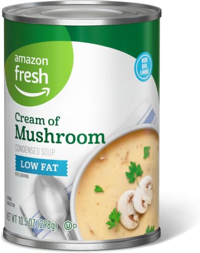 Amazon Fresh, Condensed Low Fat Cream Of Mushroom Soup, 10.5 Oz (Previously Happy Belly, Packaging May Vary) (Pack of 6)