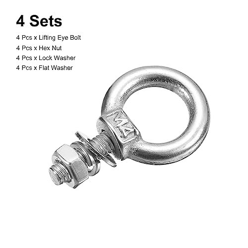 Image of uxcell Lifting Eye Bolt, 4 Sets M4x11mm Eye Bolt with Nut Washer 304 Stainless Steel Shoulder Lifting Ring Eye Bolt for Hanging Item