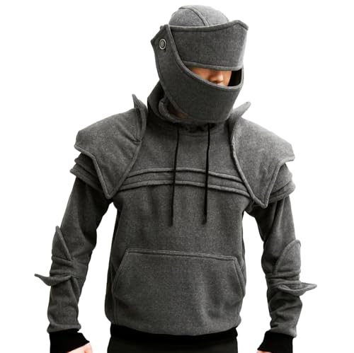 Men Hoodies Rider Knight Hoodie Medieval Vintage Armor Masked Hooded Sweatshirts Long Sleeve Cosplay Tops Classic Fit Drawstring Casual Pullover Fashion Mens Streetwear