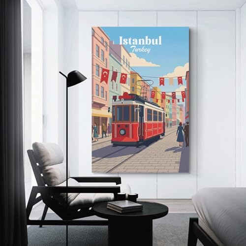 Peinture à l'huile Istanbul Tram sur toile 40x60cm pour décoration murale de salon