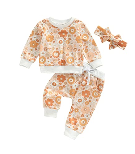 Image of Newborn Infant Baby Girl Clothes Set Sweatshirts Tops Pants Toddler Girl Outfits Gifts 3 6 9 12 18 24 Months (Light Yellow Flower, 0-6 Months)