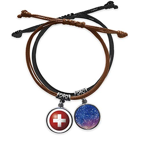 Bracelet Suisse Coupe du Monde en cuir et corde tressée main avec étoile