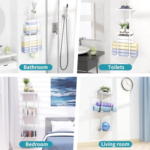 Miniatura 5 de Toallero De Pared Con Estante Y 6 Ganchos, Organizador De Baño Blanco